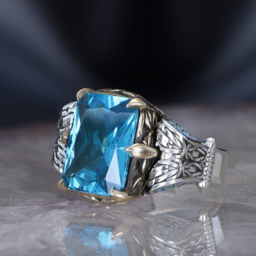 Zincir Serisi 925 Blue Topaz Taşlı Gümüş Yüzük
