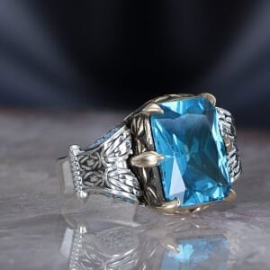 Zincir Serisi 925 Blue Topaz Taşlı Gümüş Yüzük