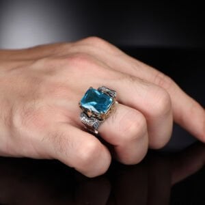 Zincir Serisi 925 Blue Topaz Taşlı Gümüş Yüzük
