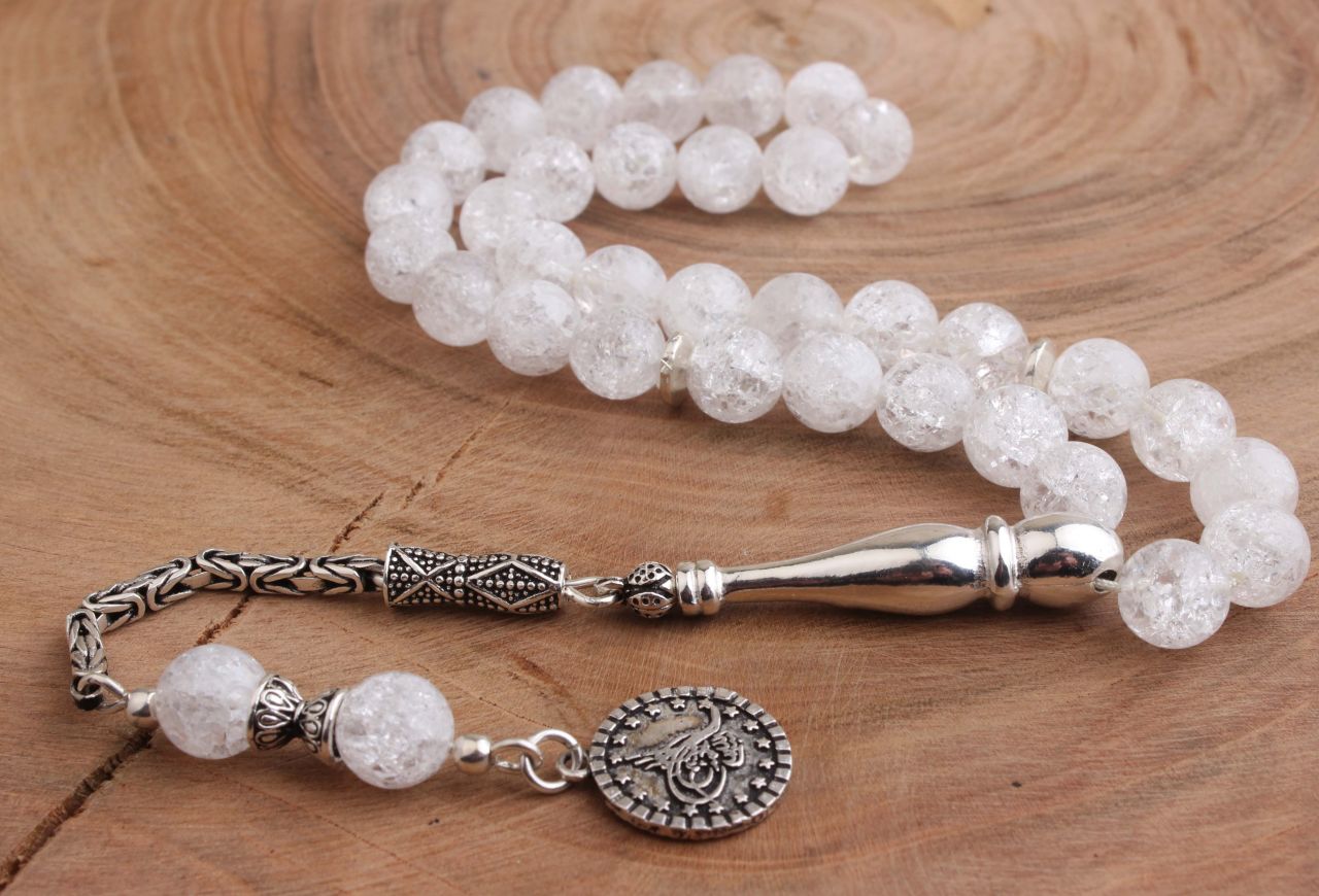 925 Ayar Gümüş Püsküllü Necef Taşı Tesbih