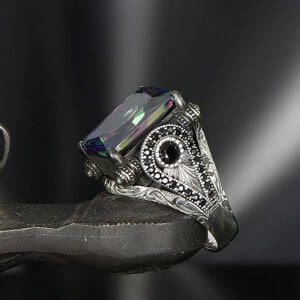 Mistik Topaz Taşlı 925 Ayar Erkek Gümüş Yüzük