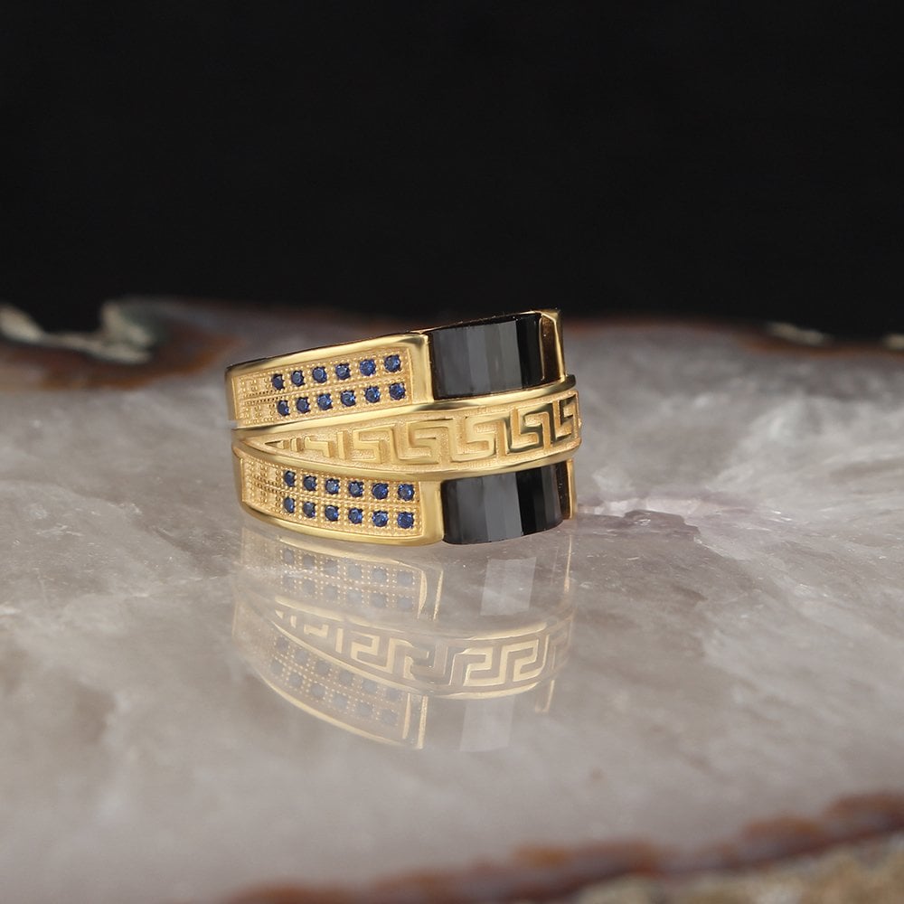 14 Ayar Altın Kaplama Zirkon Taşlı Erkek Yüzük