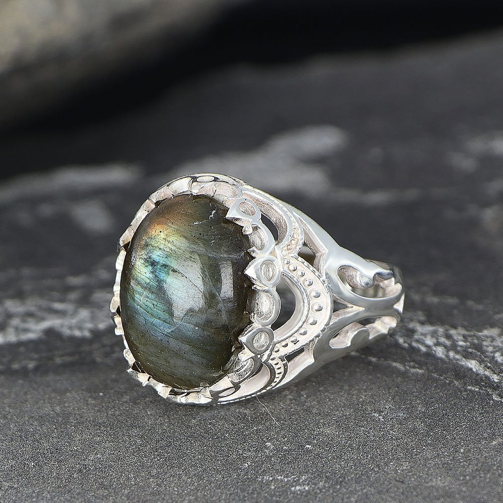 Labradorite Taşlı 925 Ayar Erkek Gümüş Yüzük