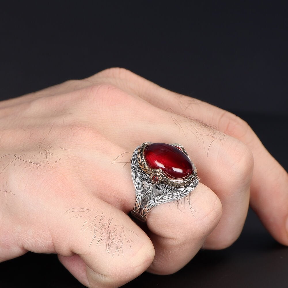 Kral Zincir Model  Zirkon Taşlı  925 Ayar Erkek Gümüş Yüzük
