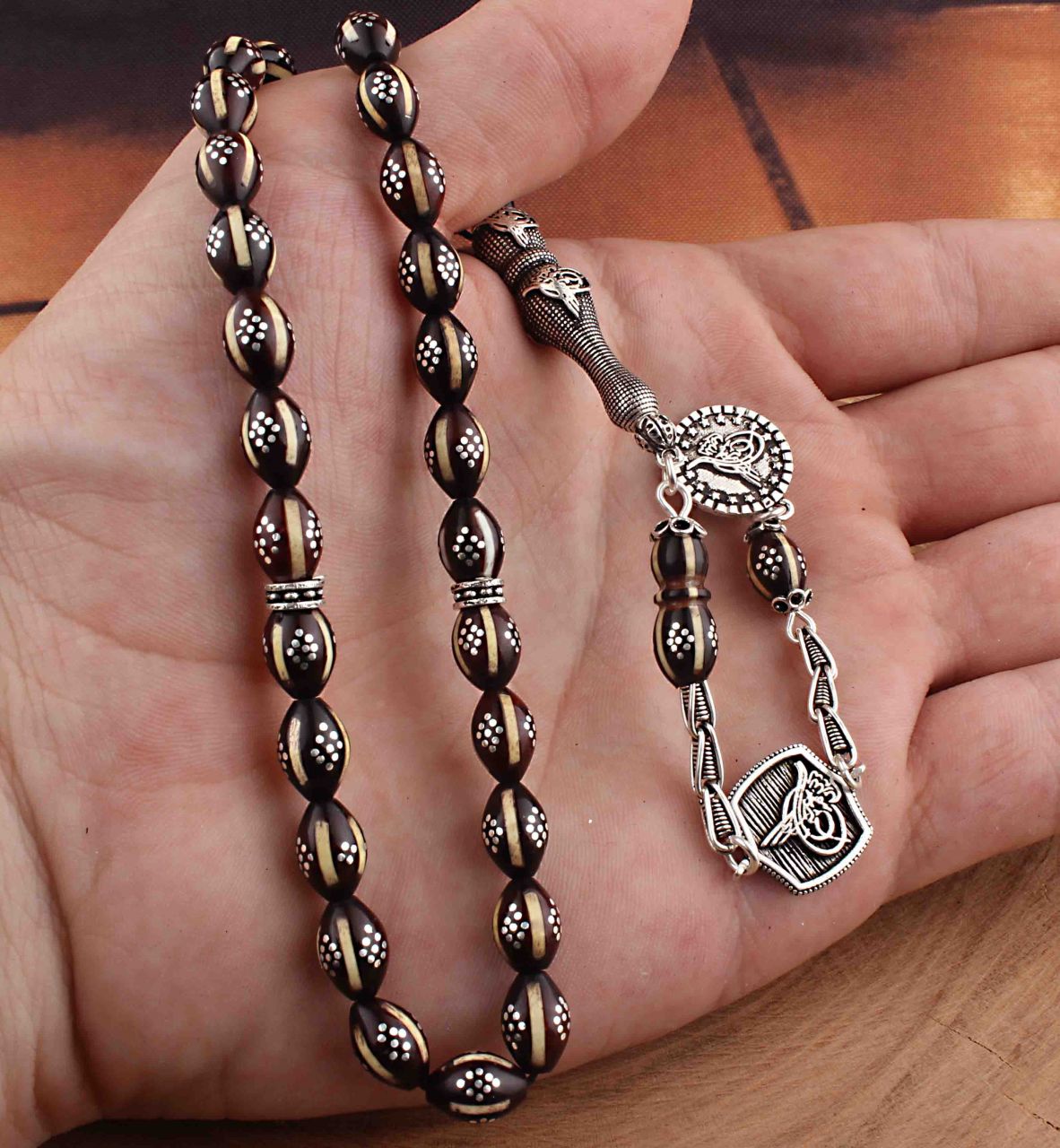 Gümüş Püsküllü Mine ve Gümüş İşlemeli Kuka Tesbih