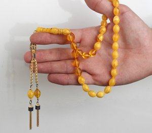 Zirkon Taşlı Rodaj Püsküllü Sıkma Kehribar Tesbih