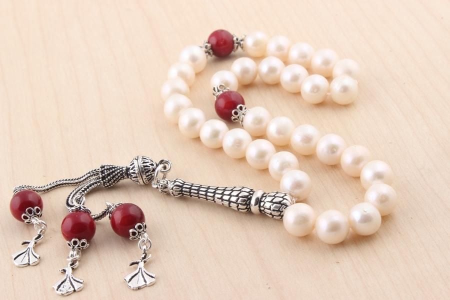 İnci Mercan Tesbih 925 Ayar Püsküllü