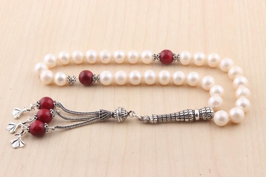 İnci Mercan Tesbih 925 Ayar Püsküllü