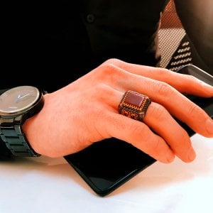 AkikTaşlı Rodaj Kaplama 925 Ayar Gümüş Erkek Gümüş Yüzük