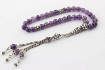 Ametist Taşı Tesbih 925 Ayar Püsküllü