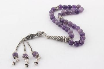 Ametist Taşı Tesbih 925 Ayar Püsküllü