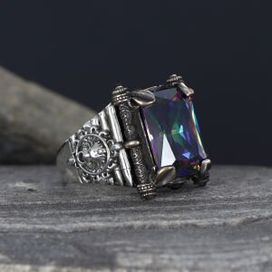 Mistik Topaz Taşlı 925 Ayar Erkek Gümüş Yüzük