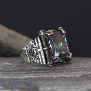 Mistik Topaz Taşlı 925 Ayar Erkek Gümüş Yüzük