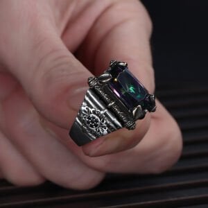 Mistik Topaz Taşlı 925 Ayar Erkek Gümüş Yüzük
