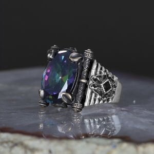 Mistik Topaz Taşlı 925 Ayar Erkek Gümüş Yüzük