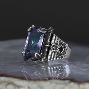 Mistik Topaz  Taşlı 925 Ayar Erkek Gümüş Yüzük