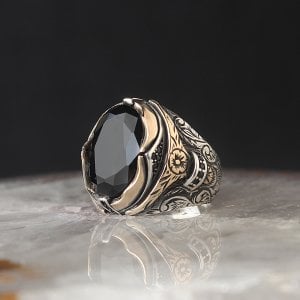 Zirkon Taşlı Kristal Kesim 925 Ayar Gümüş Erkek Yüzük