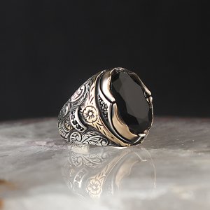 Zirkon Taşlı Kristal Kesim 925 Ayar Gümüş Erkek Yüzük