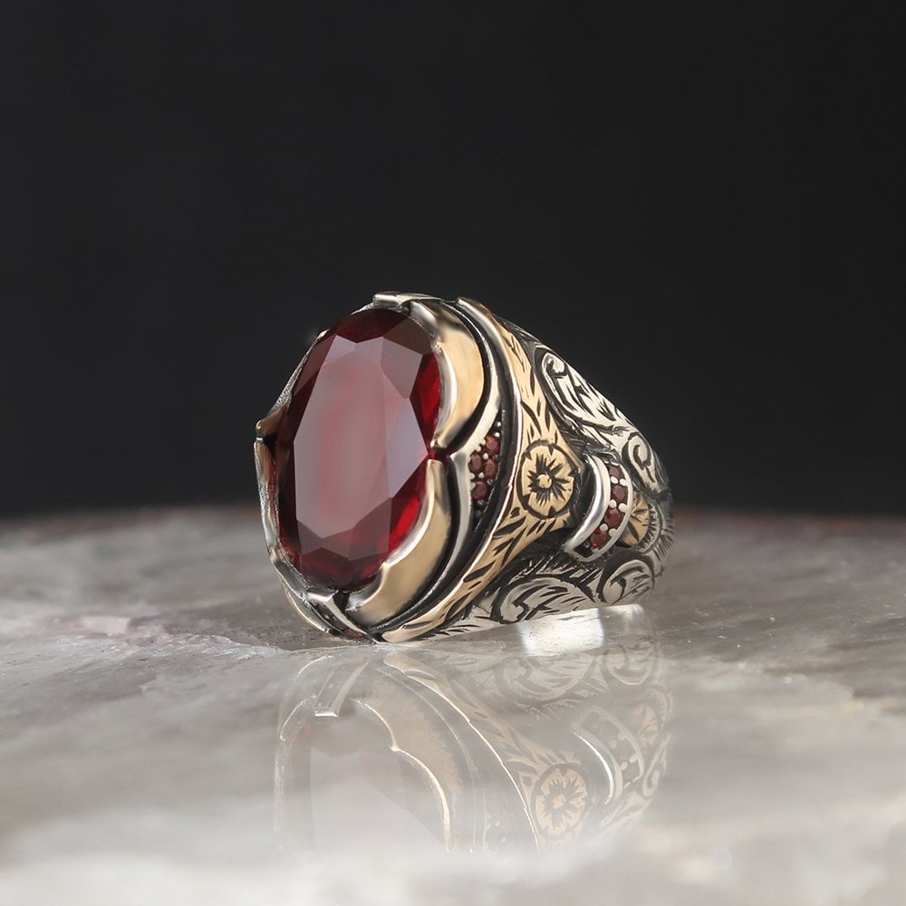 Zirkon Taşlı Kristal Kesim 925 Ayar Gümüş Erkek Yüzük