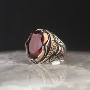 Zirkon Taşlı Kristal Kesim 925 Ayar Gümüş Erkek Yüzük