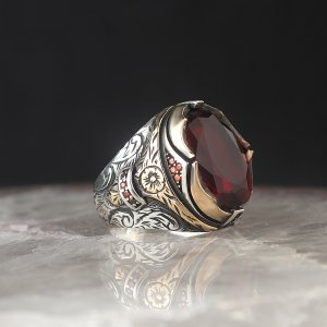 Zirkon Taşlı Kristal Kesim 925 Ayar Gümüş Erkek Yüzük
