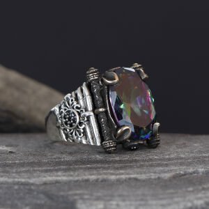 Mistik Topaz Taşlı 925 Ayar Erkek Gümüş Yüzük