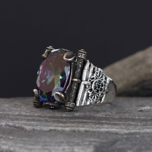 Mistik Topaz Taşlı 925 Ayar Erkek Gümüş Yüzük