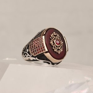 Akik Taşlı 925 Ayar Gümüş Erkek Gümüş Yüzük