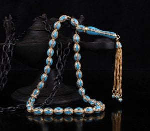 Zirkon Taşlı Mine İşlemeli Özel Tasarım 925 Ayar Gümüş Tesbih