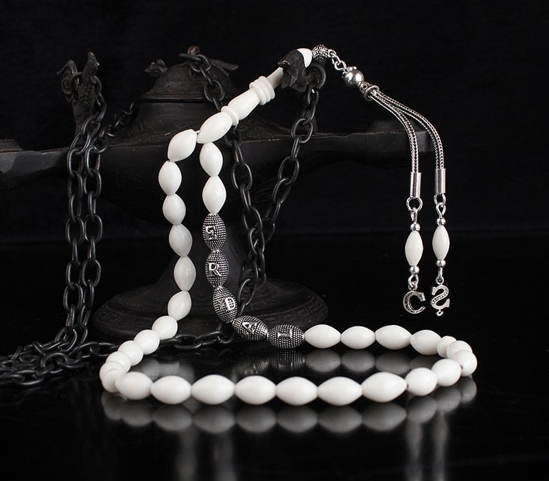 Gümüş İsim Yazılı Gümüş Püsküllü Deve Kemiği Tesbih