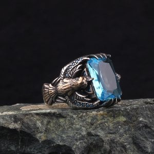 Kartal Tasarım Blue Topaz Taşlı 925 Ayar Gümüş Erkek Yüzük