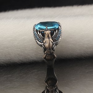 Kartal Tasarım Blue Topaz Taşlı 925 Ayar Gümüş Erkek Yüzük