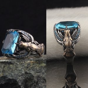 Kartal Tasarım Blue Topaz Taşlı 925 Ayar Gümüş Erkek Yüzük