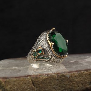 Zirkon Taşlı Kristal Kesim 925 Ayar Gümüş Erkek Yüzük
