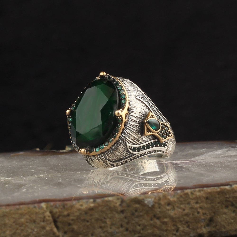 Zirkon Taşlı Kristal Kesim 925 Ayar Gümüş Erkek Yüzük