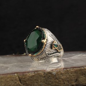 Zirkon Taşlı Kristal Kesim 925 Ayar Gümüş Erkek Yüzük