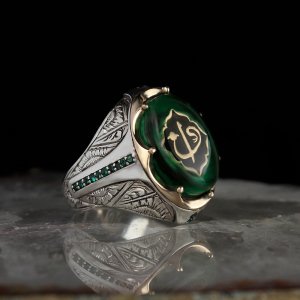 Elif Vav Harfli Kehribar Taşlı 925 Ayar Gümüş Yüzük