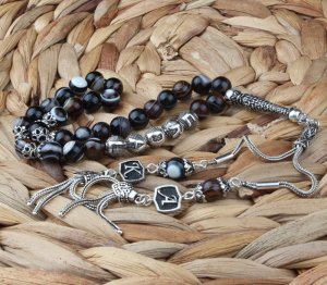 Gümüş İsim Yazılı Gümüş Püsküllü Akik Tesbih