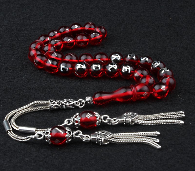 Özel  Tasarım Gümüş İşleme ve İsim Yazılı Ateş Kehribar Tesbih