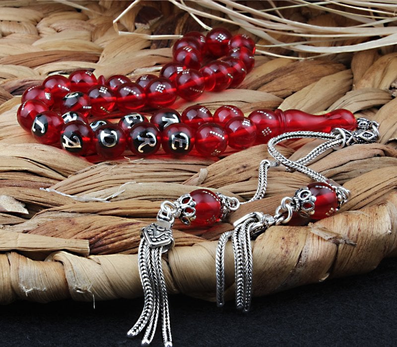 Özel  Tasarım Gümüş İşleme ve İsim Yazılı Ateş Kehribar Tesbih