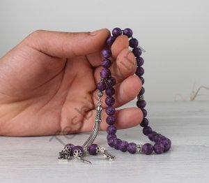925 Ayar Gümüş Püsküllü Ametist Taşlı Tesbih