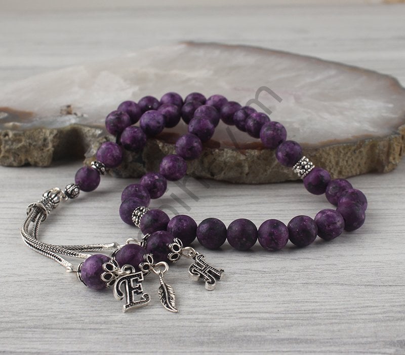 925 Ayar Gümüş Püsküllü Ametist Taşlı Tesbih