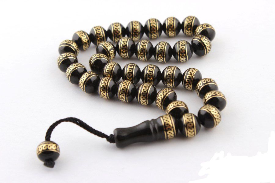 Oltu Sarı İşlemeli Tesbih