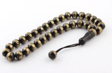 Oltu Sarı İşlemeli Tesbih