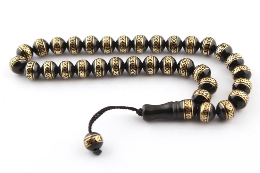 Oltu Sarı İşlemeli Tesbih