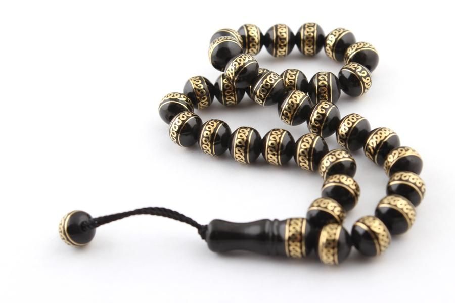 Oltu Sarı İşlemeli Tesbih