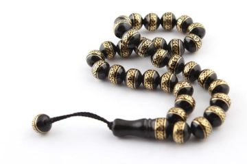 Oltu Sarı İşlemeli Tesbih