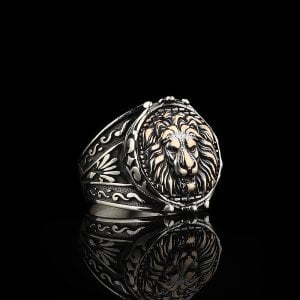 Eskitme Model Aslan Simgeli 925 Ayar Gümüş Erkek Yüzük