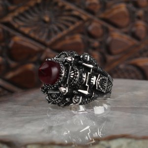 Cami Model Kehribar Taşlı Gümüş Erkek Yüzük