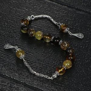 Zaza Model Gümüş Püsküllü Küre Kesim Damla Kehribar Tesbih